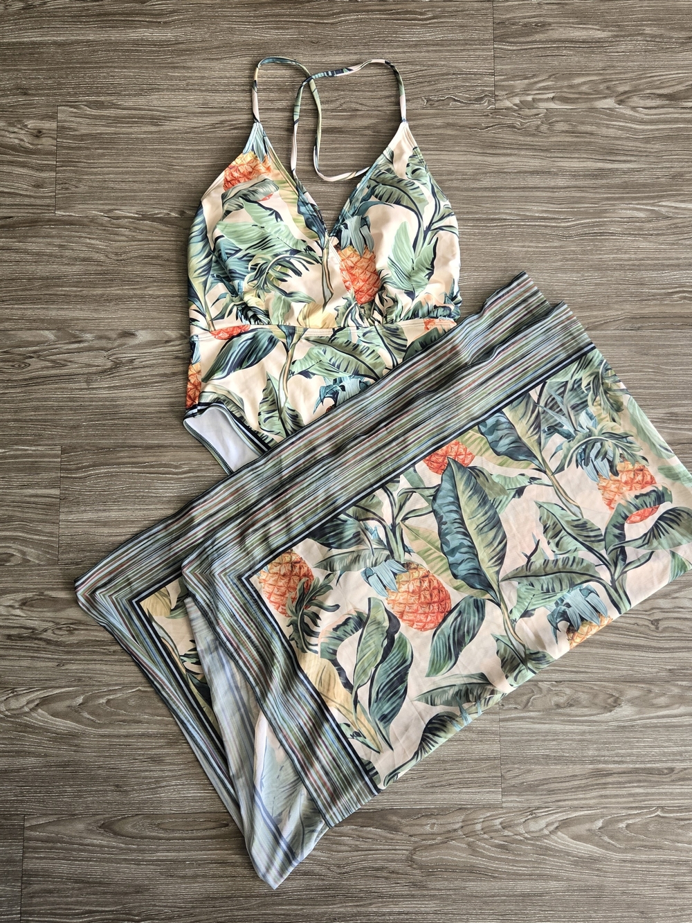 Tropical Pineapple Print One Piece Bathing Suit Set